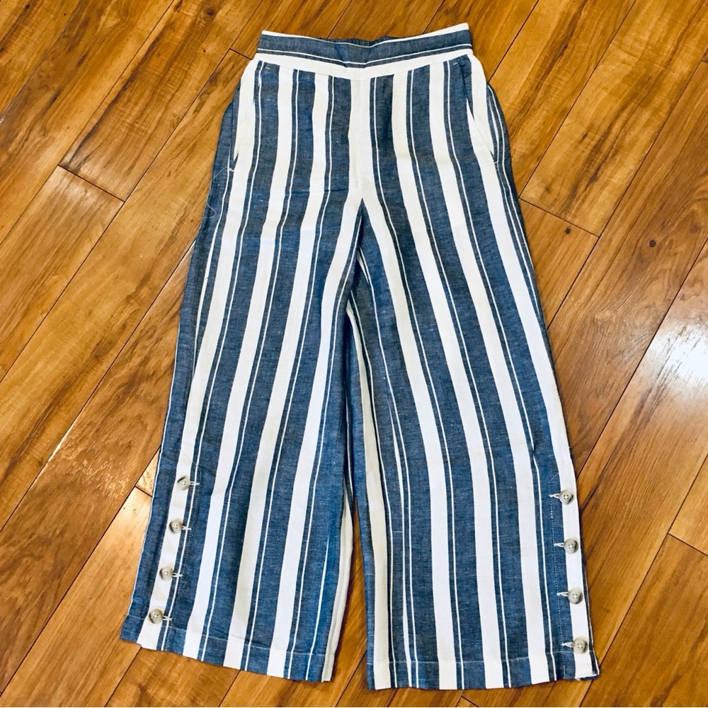 Madewell linen wide leg beach coastal nautical preppy pants stripes trou…